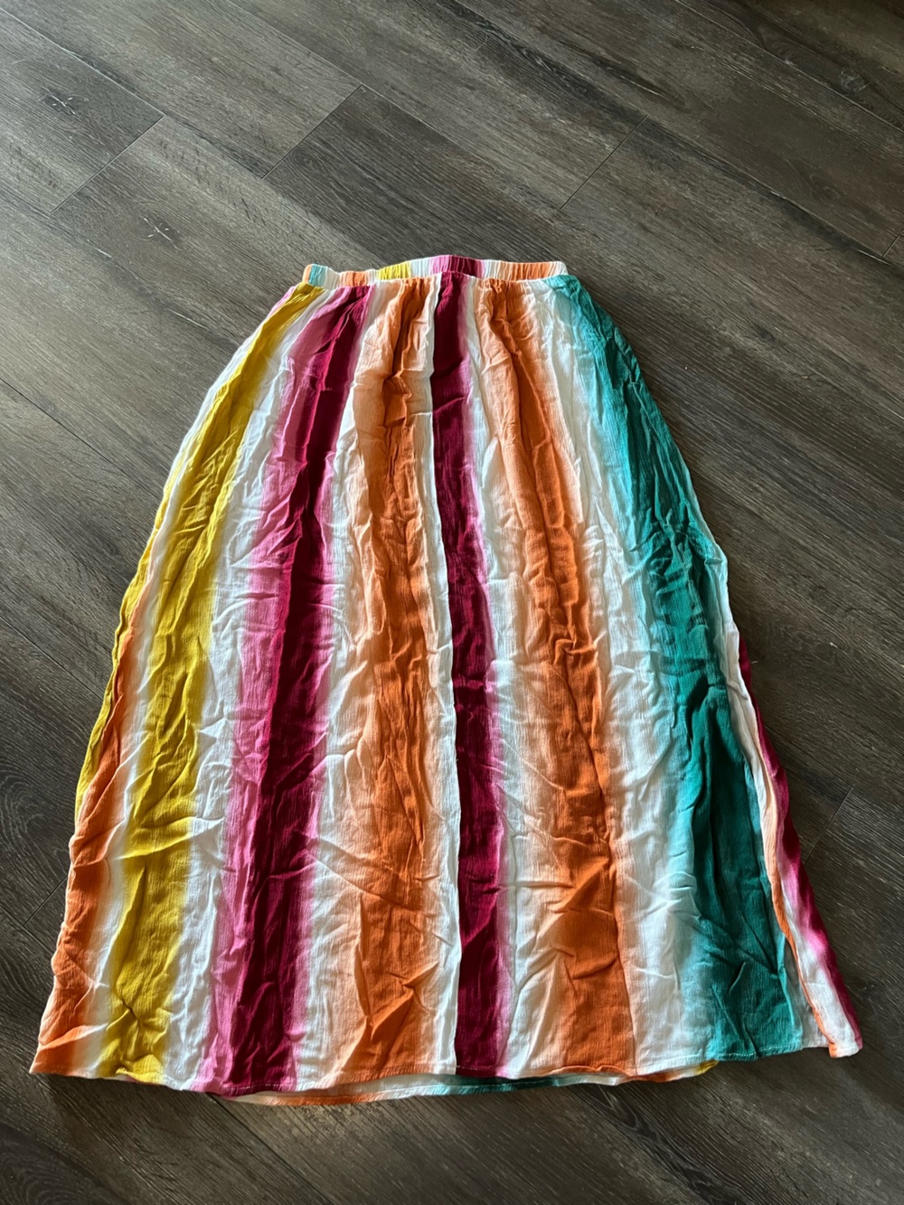 Hiatus Striped Multi-Color Maxi Skirt with Elastic Waist with drawstring size s